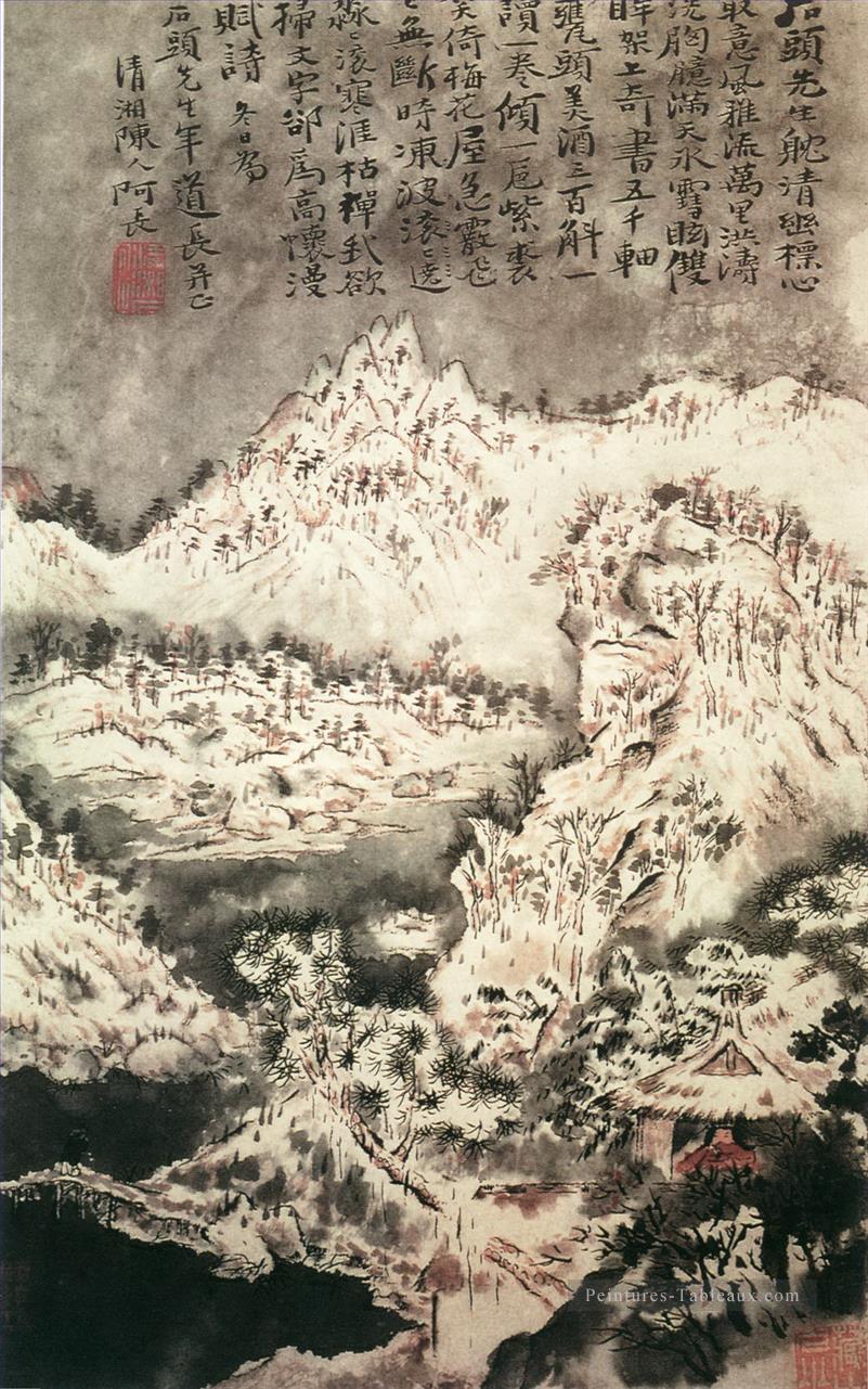 Shitao snowing montagne ancienne Chine à l’encre Peintures à l'huile